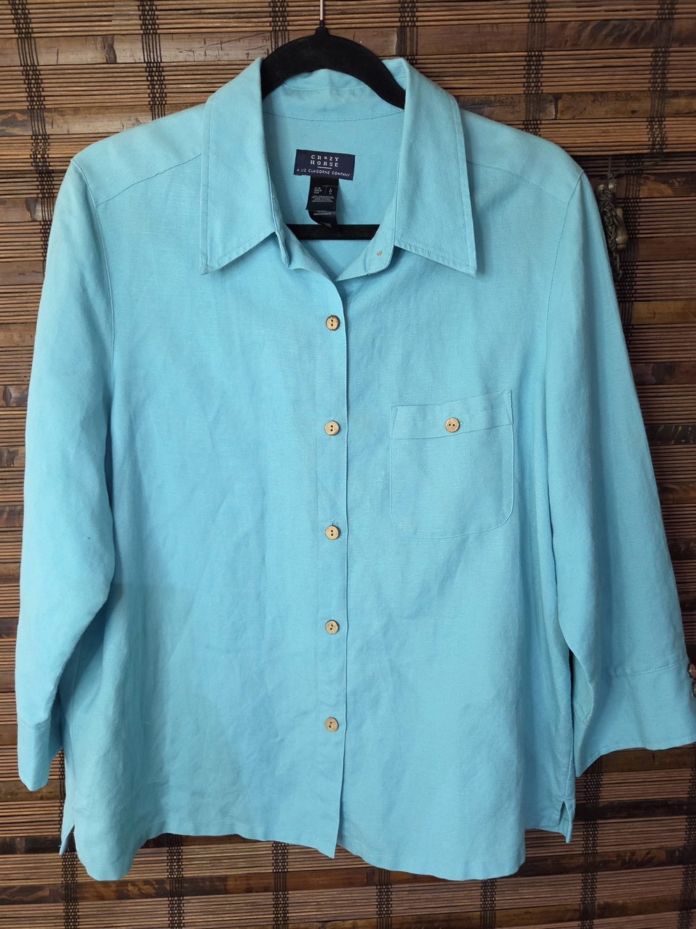 Vintage Crazy Horse Button Up Shirt Womens LRG Turquoise Linen Rayon